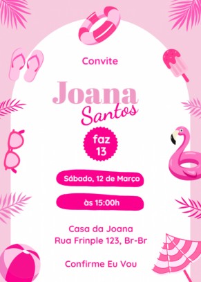  Convite Rosa, chinelo, boia, gelado, etc