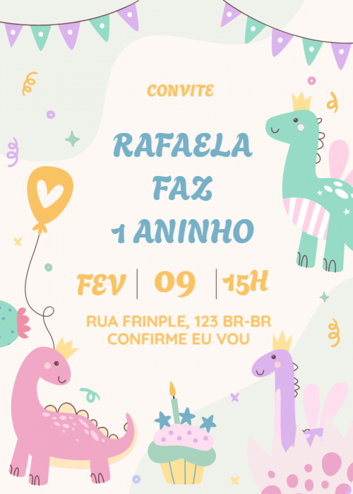 Convite Dinossauro, colorido