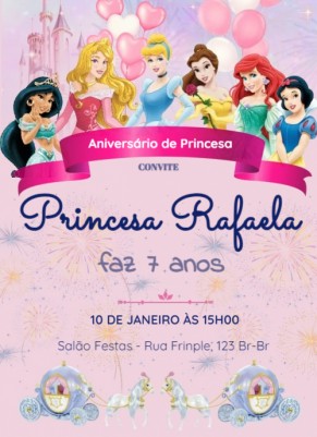  Convite Princesas, castelo, cavalos