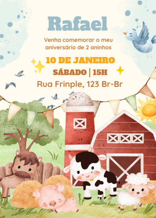  Convite animais, fazenda