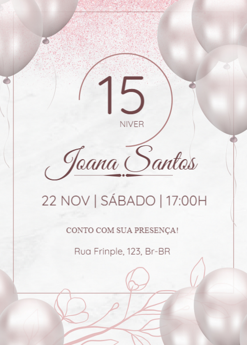  Convite Niver gratuito Rosa com balões