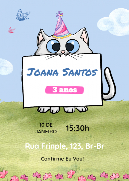 Convite Gatinho, fofinho, placa