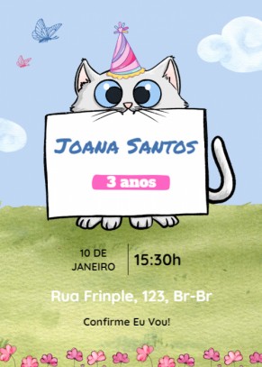 Convite Gatinho, fofinho, placa