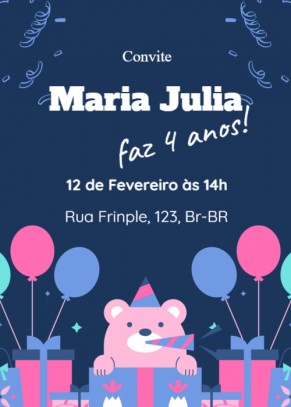  Convite Ursinho com balões