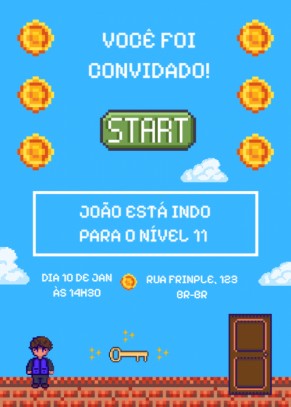 Convite Video game, 9o´s , chave, porta