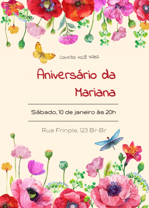  Convite Flores, borboleta