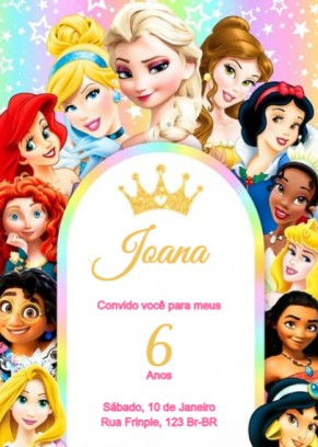 Convite criança princesas aniversário