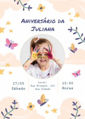 Convite Borboletas, com foto