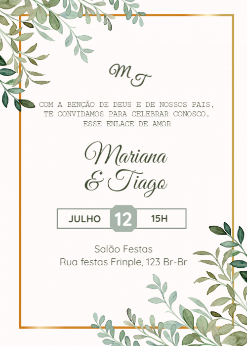 de casamento com ramos e borda dourada