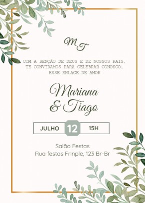 de casamento com ramos e borda dourada