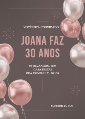  Convite aniversário Balões cinza e rosa