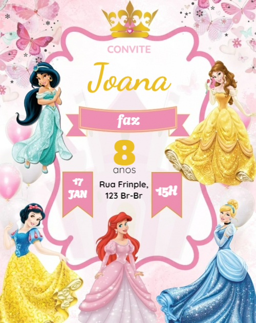 Convite Princesas, borboletas