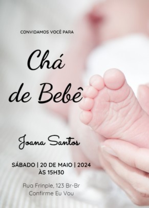  Convite Chá de bebê, fundo pezinho (imagem não editável)
