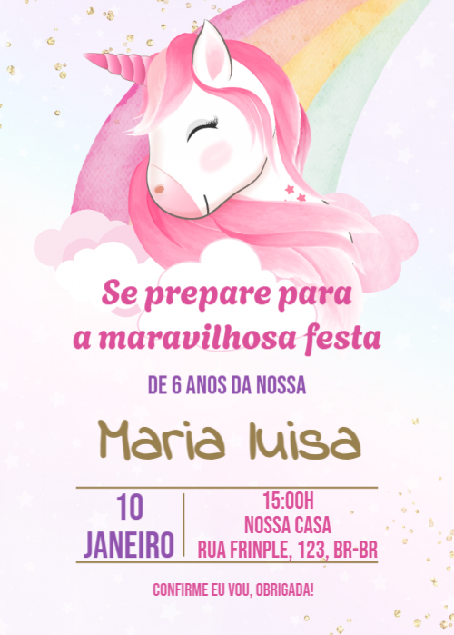 Convite Unicórnio, arco íris