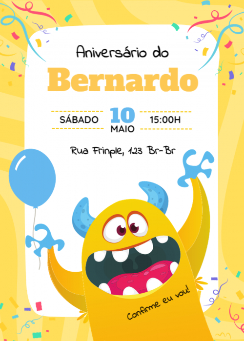 Convite infantil Monstrinho fofinho