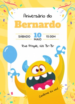 Convite infantil Monstrinho fofinho