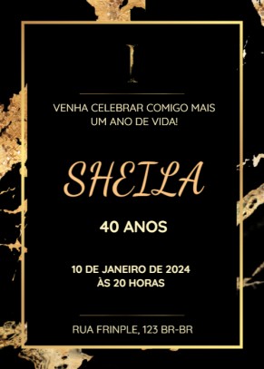  Convite Fundo preto, folhas secas, dourado