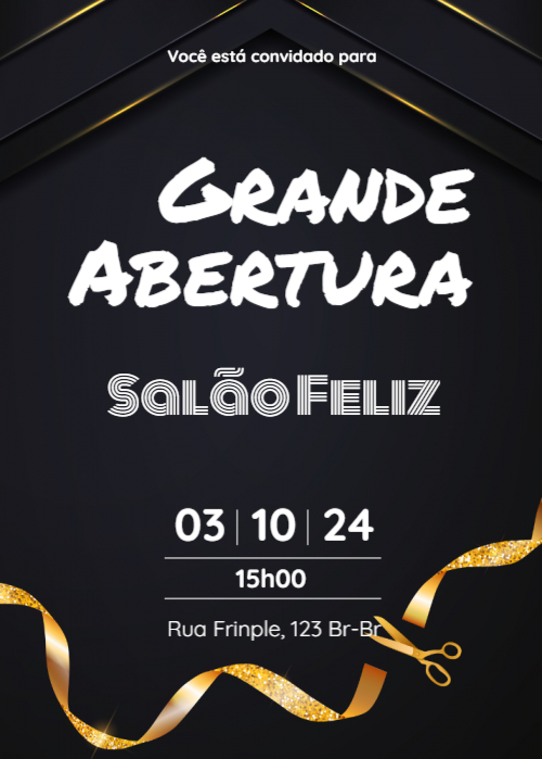  Convite Fundo preto, tesoura cortando fita