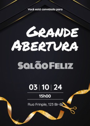 Convite Fundo preto, tesoura cortando fita