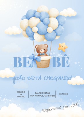  Convite Chá de bebê gratuito, balão com ursinho