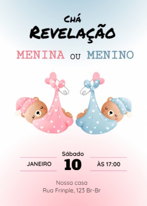  Convite Chá revelação, ursinhos na fralda