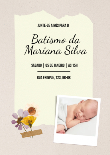 Convite Batizado, minimalista