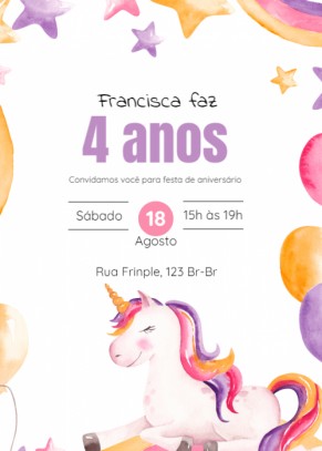 Convite de aniversário unicórnio