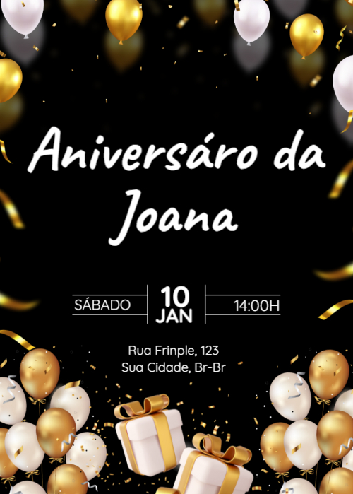  Convite Fundo preto, balões, fitas