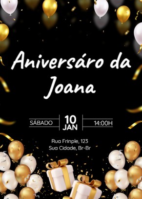  Convite Fundo preto, balões, fitas