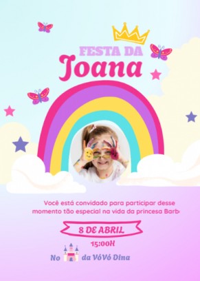 Convite criança Colorido, arco íris, com foto