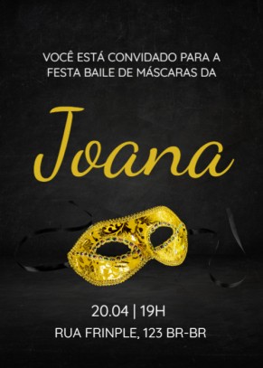  Convite Fundo preto, com máscara dourada
