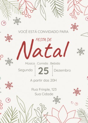 Convite natal fundo branco moderno