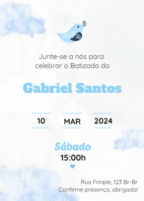 Convite Batizado, passarinho azul