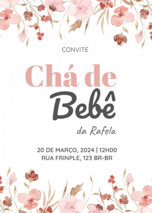 Convite Chá de bebê, flores rosa