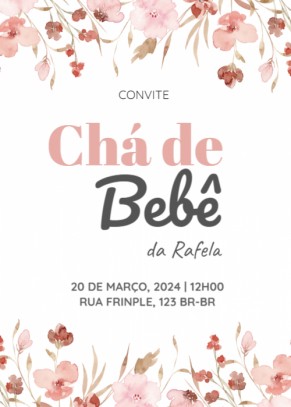  Convite Chá de bebê, flores rosa