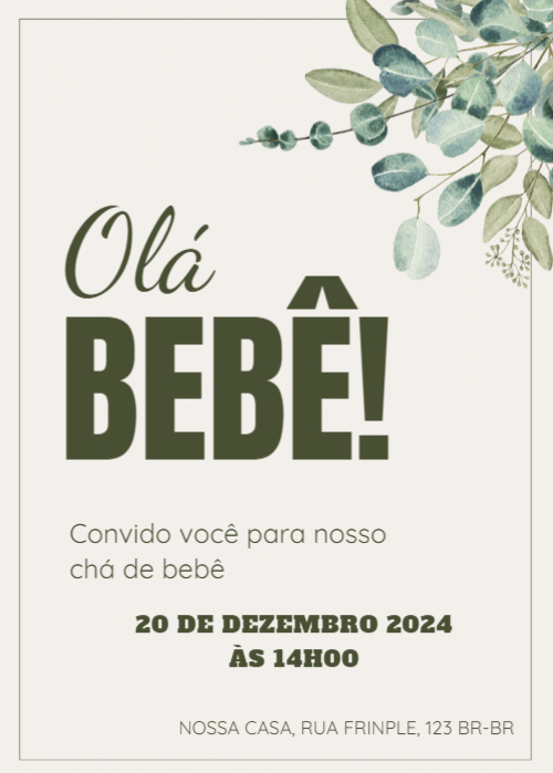  Convite Chá bebê, folhas verdes canto