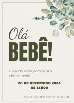  Convite Chá bebê, folhas verdes canto