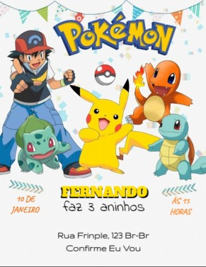  Convite Pokémon