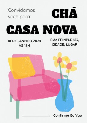  Convite Chá casa nova, poltrona rosa