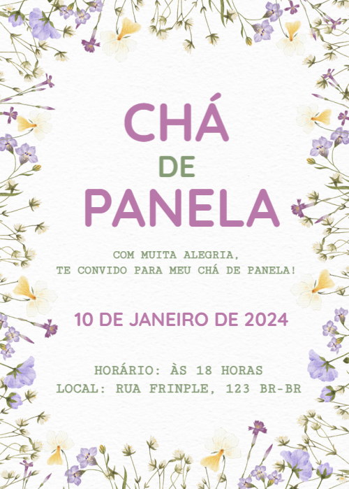 Convite Chá de Panela gratuito, com flores