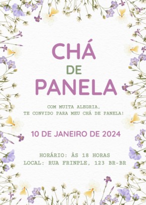 Convite Chá de Panela gratuito, com flores