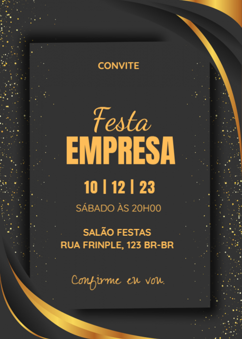  Convite Fundo cinza escuro, apontamentos dourados