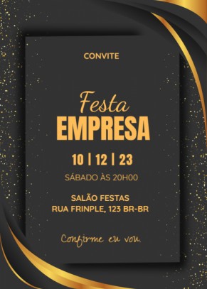  Convite Fundo cinza escuro, apontamentos dourados