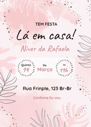  Convite Fundo rosa, folhas