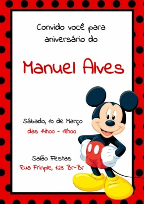  Convite Rato Mickey , quadro com pintas