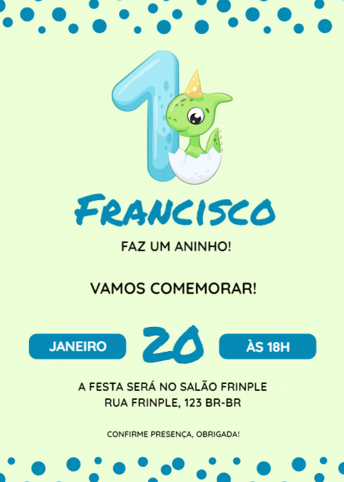 Convite aniversário 1 ano com dinossaurinho