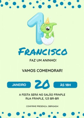 Convite aniversário 1 ano com dinossaurinho