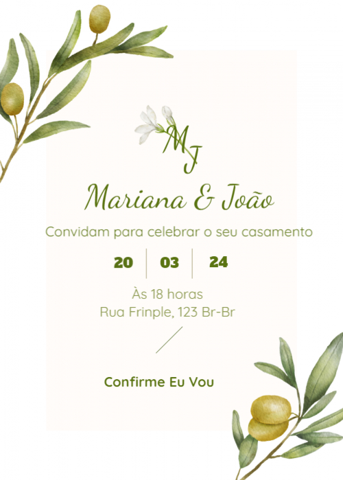  Convite Folha de oliva com azeitona