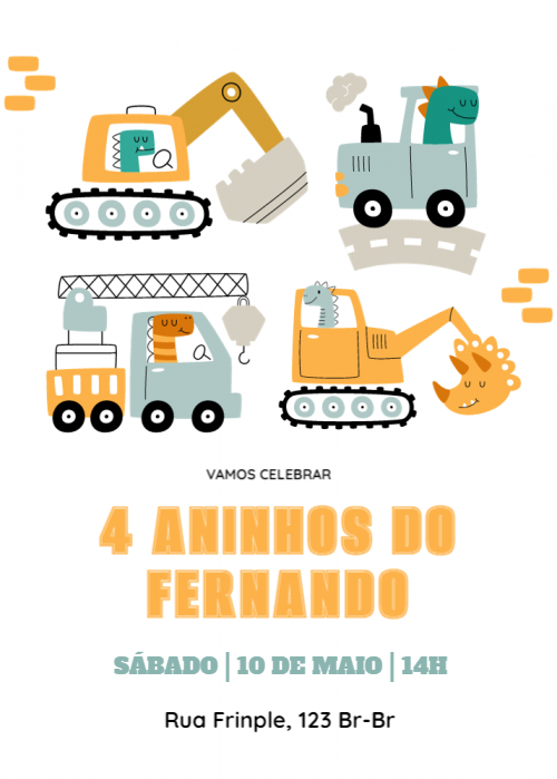 Convite criança Escavadeiras