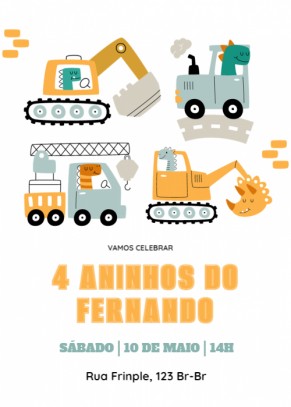 Convite criança Escavadeiras